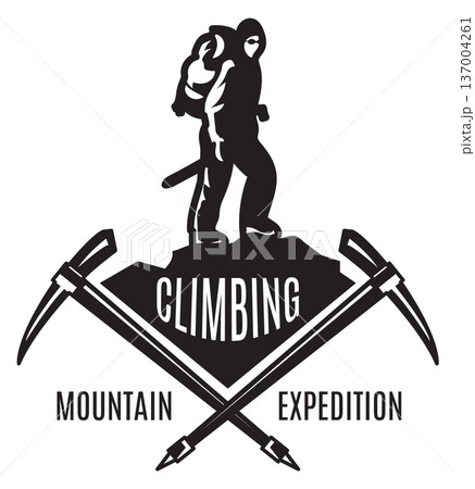 Climbing mountain expedition black logo with crossed pickaxes Climbing mountain expedition black logo with crossed pickaxes 137004261