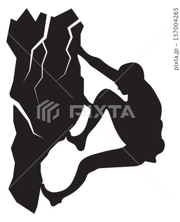 Climbing man on rock cliff. Hanging person on mountain Climbing man on rock cliff. Hanging person on mountain 137004265
