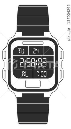 Electronic sport watch on metal strap black icon 137004266