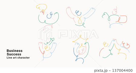 Business success line art character set with people celebrating victory and achievement. One line drawing vector illustration collection for success concepts colorful minimalist. Business success line art character set with people celebrating victory and achievement. One line drawing vector illustration collection for success concepts colorful minimalist. 137004400
