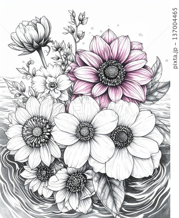 set of flowers and leaves 137004465