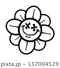 Smiling flower doodle with bold black lines on white background concept art. 137004529