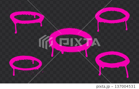 Pink spray paint halo rings dripping graffiti circle elements set. 137004531
