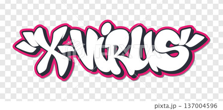 X virus in graffiti style text with halo on transparent background design. 137004596