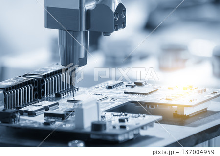 Advanced robotic assembly system performing high-precision integration of computer hardware components in a smart factory environment. Advanced robotic assembly system performing high-precision integration of computer hardware components in a smart factory environment. 137004959