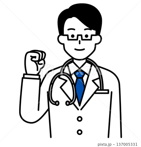 ガッツポーズをする医師の男性 ガッツポーズをする医師の男性 137005331