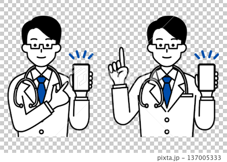 男醫師展示智慧型手機螢幕 男醫師展示智慧型手機螢幕 137005333