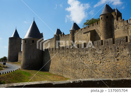 Walls of fortified city of Carcassonne Walls of fortified city of Carcassonne 137005704