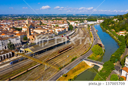 Aerial view on the city Agen. France 137005709