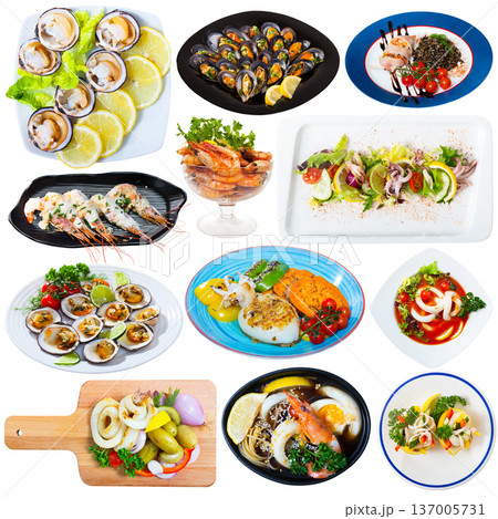 Set of assorted seafood dishes 137005731