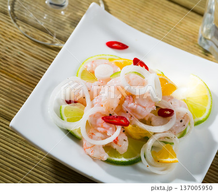 Ceviche with shrimps, lime, orange 137005950