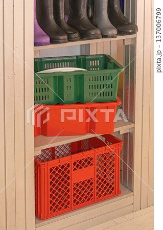 Rubber Boots Crates Shelf Rubber Boots Crates Shelf 137006799