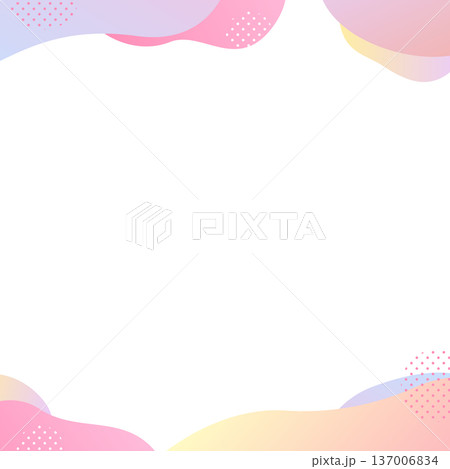 グラデーションのやわらかい形のフレームイラスト（ピンク・黄色・紫・水色・オレンジ）四角 137006834