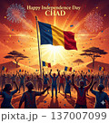 Happy Chad Independence Day Celebration with National Flag and Cheering Crowd 137007099