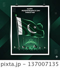 Elegant Pakistan Independence Day Celebration with Waving Flag and Sunrise Background 137007135