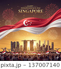 Singapore National Day Celebration with Fireworks and City Skyline 137007140