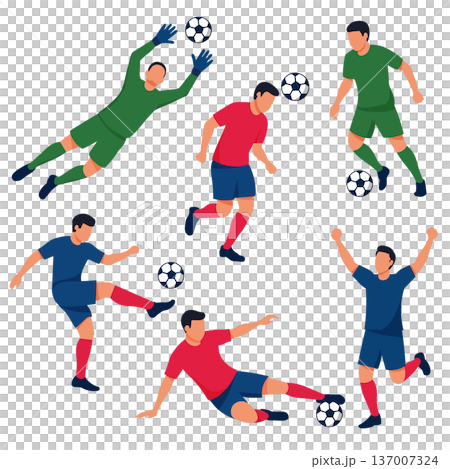 Soccer Match Player Action Poses Vector Set Soccer Match Player Action Poses Vector Set 137007324