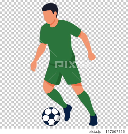 Soccer Player Dribbling and Moving with the Ball  137007326