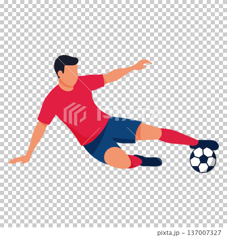 Soccer Player Sliding Tackle Intercepting the Ball 137007327