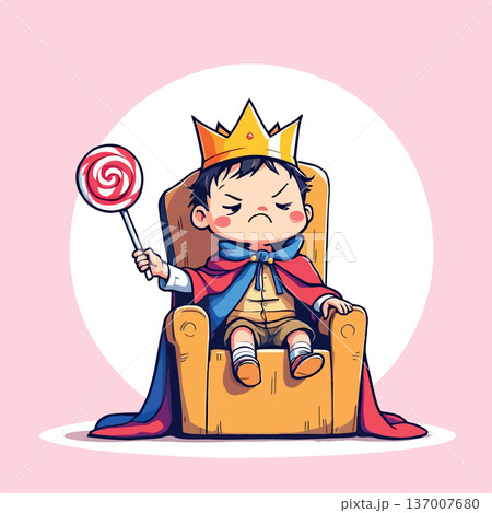 Vsai grumpy little boy king holding a lollipop Vsai grumpy little boy king holding a lollipop 137007680