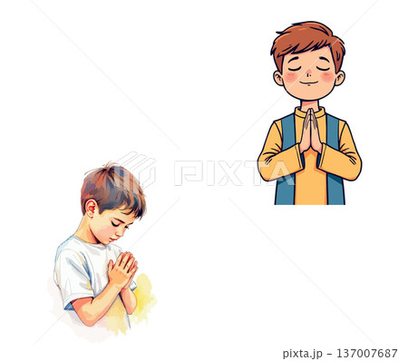 Vsai children praying and meditating with hands together Vsai children praying and meditating with hands together 137007687