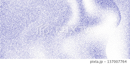 Stipple effect ultramarine blue wavy dots pattern grainy texture background. Abstract halftone dots grain textured overlay sea waves print for seashore banner, invitation, nature poster design 137007764