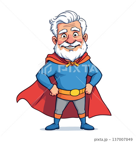 Vsai senior man superhero character standing with cape 137007849