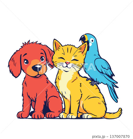 Vsai dog cat parrot showing animal friendship and companionship Vsai dog cat parrot showing animal friendship and companionship 137007870
