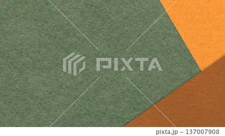 Dark olive textured paper background with orange brown triangular corners and copy space. Template for presentation, banner Dark olive textured paper background with orange brown triangular corners and copy space. Template for presentation, banner 137007908