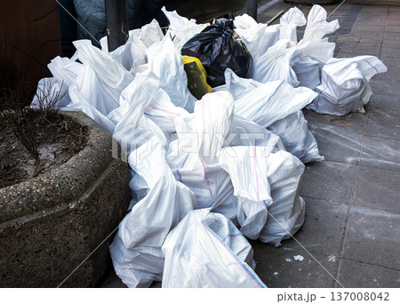 Large pile of garbage on street Large pile of garbage on street 137008042