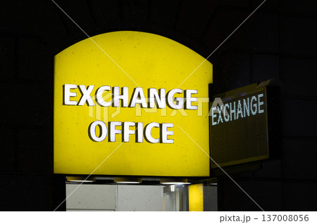 Exchange office street sign Exchange office street sign 137008056