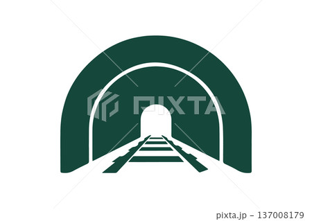 Minimalist green tunnel logo symbol with white outline and tracks isolated on white background Minimalist green tunnel logo symbol with white outline and tracks isolated on white background 137008179