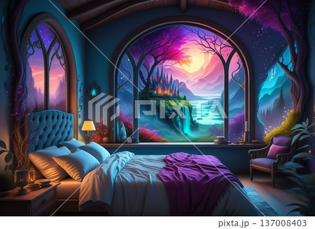 自然の中にある建物の窓から見た景色 137008403