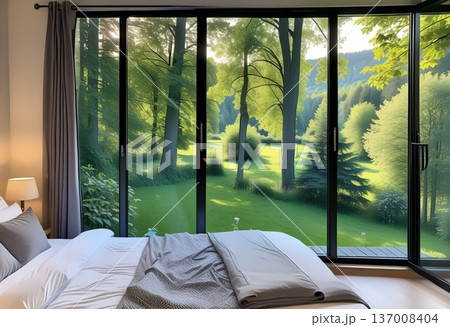 自然の中にある建物の窓から見た景色 137008404