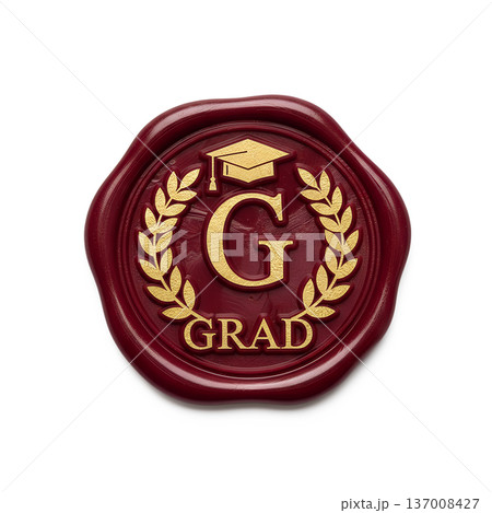 Elegant red wax seal with a golden letter G and laurel wreath, representing graduation, academic achievement, and formal certificates Elegant red wax seal with a golden letter G and laurel wreath, representing graduation, academic achievement, and formal certificates 137008427