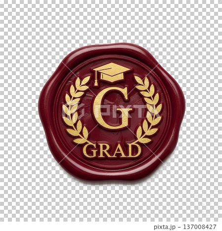 Elegant red wax seal with a golden letter G and laurel wreath, representing graduation, academic achievement, and formal certificates Elegant red wax seal with a golden letter G and laurel wreath, representing graduation, academic achievement, and formal certificates 137008427