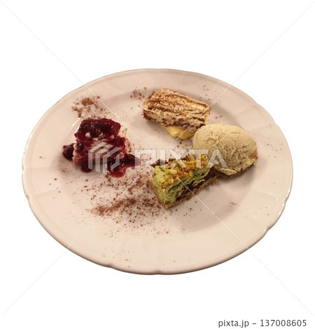 Dessert tasting plate with assorted gourmet sweets and ice cream Dessert tasting plate with assorted gourmet sweets and ice cream 137008605