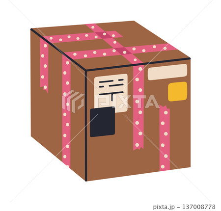 Cartoon cargo box. Warehouse box covered with adhesive tape, packed parcel, delivery or moving carton containers flat vector illustration. Carton box isolated on white background 137008778