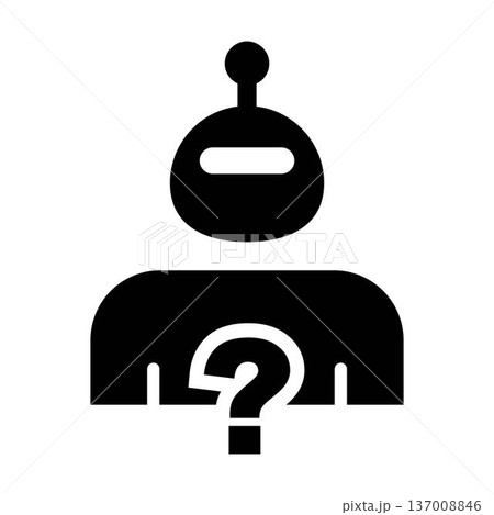 AI Support Question Robot Icon with question mark representing customer support and chatbot assistance glyph illustration AI Support Question Robot Icon with question mark representing customer support and chatbot assistance glyph illustration 137008846