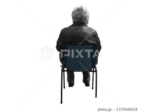 Senior woman sitting with back facing viewer Senior woman sitting with back facing viewer 137008918