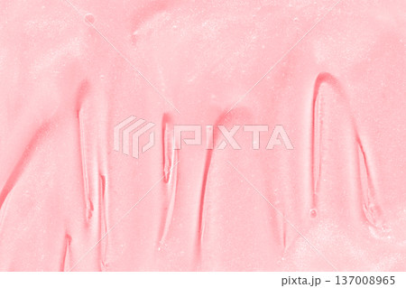 Smooth pink cosmetic cream texture with shimmering surface for skincare and beauty products 137008965