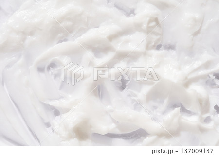 Creamy white texture background with smooth swirls for skincare and beauty product mockups 137009137