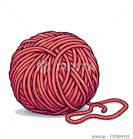 Red yarn ball with loose end for knitting and crochet Red yarn ball with loose end for knitting and crochet 137009181
