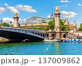 The Grand Palace and Alexandre III Bridge over river Seine in Paris France 137009862