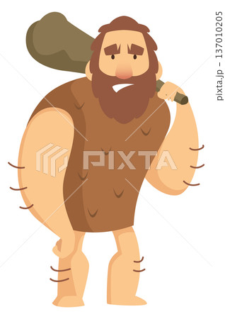 Ancient man. Primitive weapon in tribal character hands Ancient man. Primitive weapon in tribal character hands 137010205