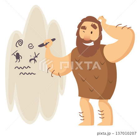 Caveman draw. Ancient man art cartoon icon Caveman draw. Ancient man art cartoon icon 137010207