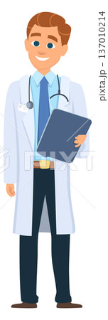 Doctor hold medical document. Hospital worker character 137010214