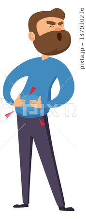 Abdominal cramp symptom cartoon icon. Man suffer from pain 137010216