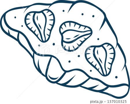 French croissant with strawberries, simple Mediterranean blue style, doodle and sketch. Hand-drawn pastry illustration for bakery menus or patisserie branding French croissant with strawberries, simple Mediterranean blue style, doodle and sketch. Hand-drawn pastry illustration for bakery menus or patisserie branding 137010325