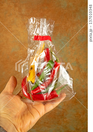 Cellophane bag with chili peppers Cellophane bag with chili peppers 137010348